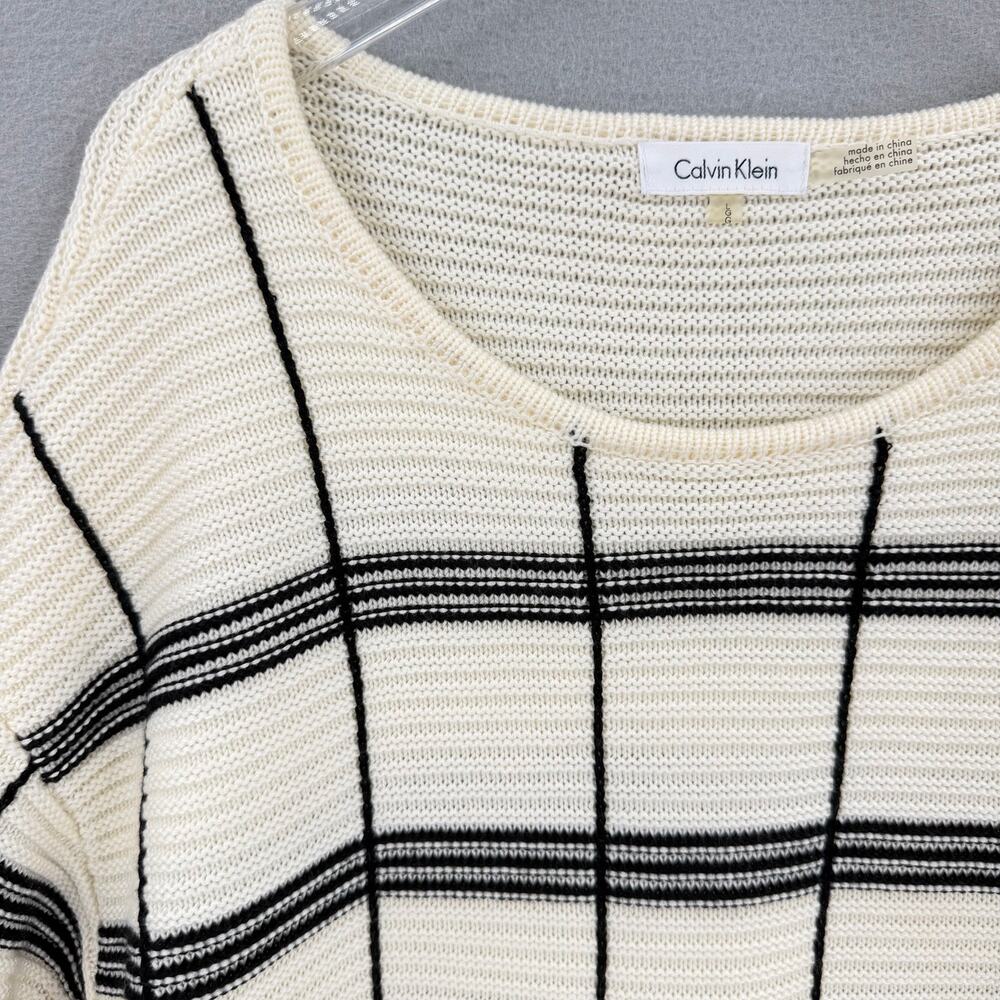 Calvin Klein Cream Black Check Plaid Pullover Relaxed Classic Everyday Sweater - Picture 8 of 12